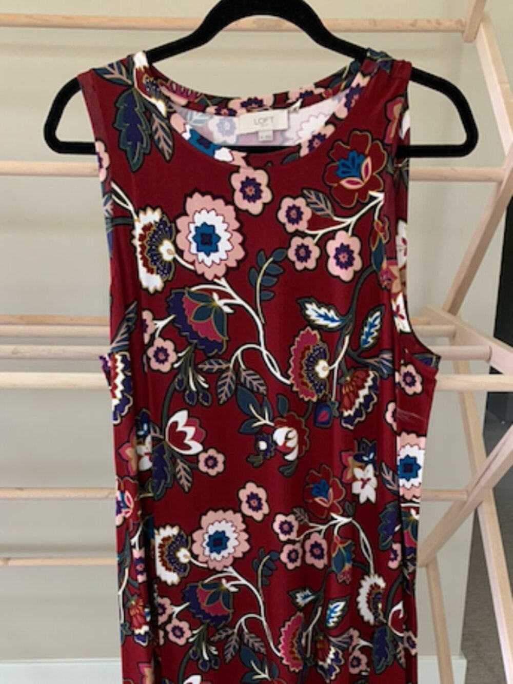 LOFT Outlet Women XL Burgundy Floral Knit Sleeveless Tank Dress